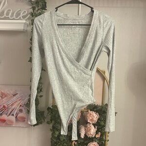 Aerie Gray Wrap Bodysuit